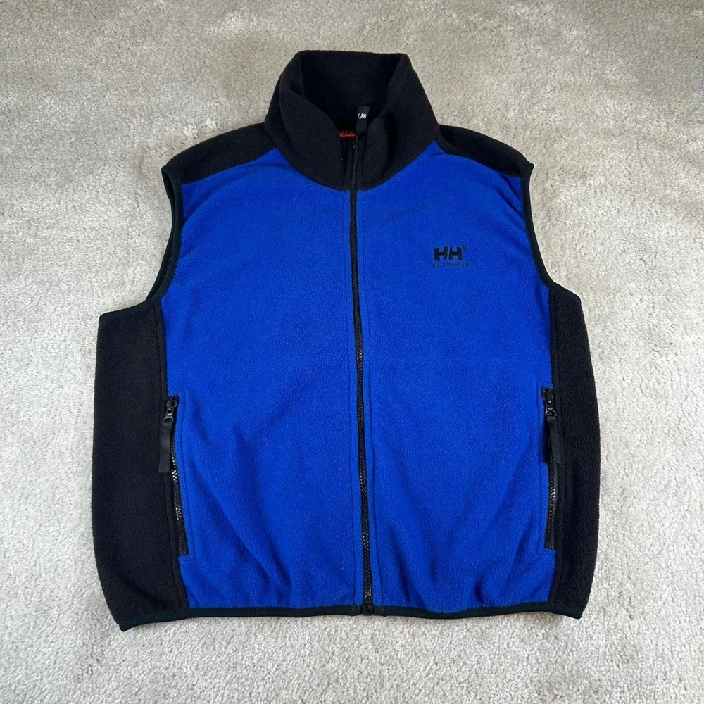 Vintage Helly Hansen Men's Fleece Vest Blue Black Full Zip Mock Neck PG-U Size M